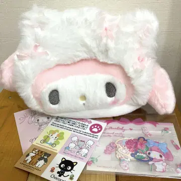 산리오 화이트 고양이 발레리나 마이멜로디 페이스형 파우치 씰 포함 고양이