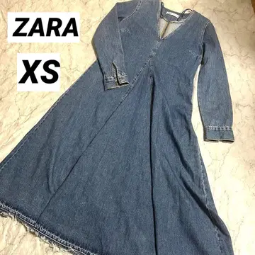 [ 새상품급 ] ZARA 자라 데님 롱 원피스 플레어 V넥 XS