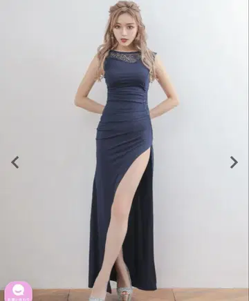 네이비 슬릿 타이트 롱 드레스