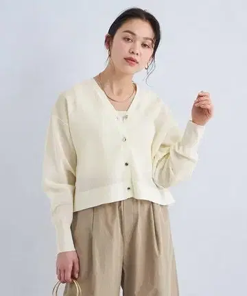 그린 라벨 릴랙싱 아이보리 긴팔 가디건 여성용