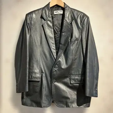 90s THREE MEN 가죽 테일러드 자켓 블랙 VINTAGE