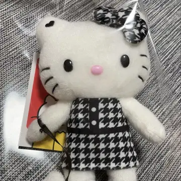 헬로키티전 50주년 한정판 봉제 인형 마스코트 흑백 하운드투스 체크