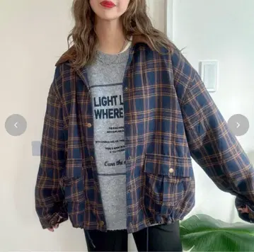 시마무라 NOOOON 코듀로이 절개 체크 블루종 M