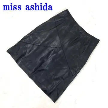 미스아시다 무릎 기장 스커트 블랙 양가죽 램 가죽 9 C4398