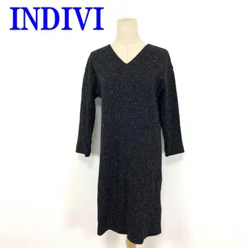 INDIVI 인디비 긴팔 원피스 블랙 울 무릎 기장 38 C4405