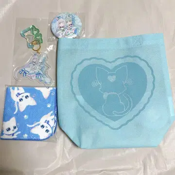 프리티 고양이 주머니 카라비너 키링 캔뱃지 미니 타월 부직포 백 세트