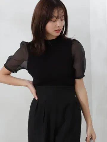 PROPORTION 새상품급 오간자 슬리브 리브 니트 블랙