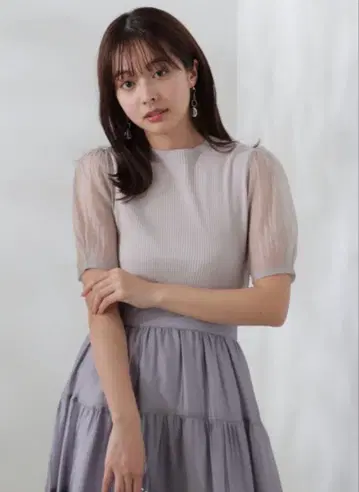 PROPORTION 새상품급 오간자 슬리브 리브 니트 그레이지