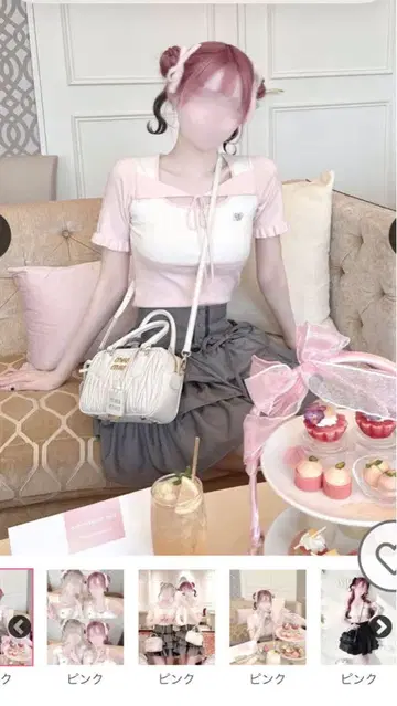 허니뮤우 이모짱 핑크 반팔 니트 버튼 포함