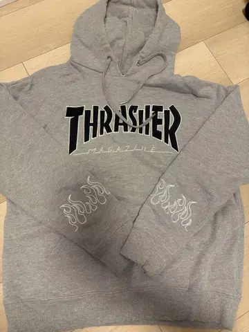 THRASHER 그레이 후드 부착 후드티 M