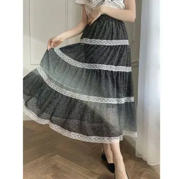 에피누 쉬폰 레이스 티어드 롱 스커트 hear