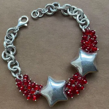 실버 925 팔찌 이탈리아 주얼리 빨간 열매와 체인, 별 모티브