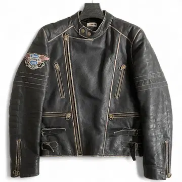 90s 힐피거 데님 더블 라이더스 가죽 자켓 빈티지 가공