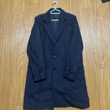 네이비 체스터 코트 롱 기장
