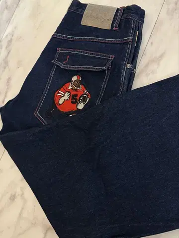 Platinum Fubu 데님 배기 팬츠 블랙 와이드 자수 B계