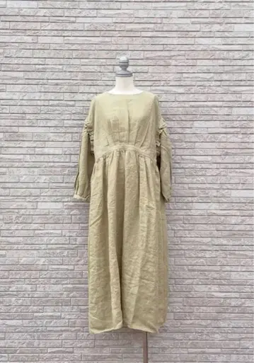 사만사 모스모스 타치카와 한정판 린넨 소매 프릴 허리 절개 원피스 그린