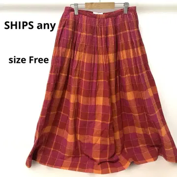SHIPS any 플레어 롱 스커트 핑크 오렌지 체크