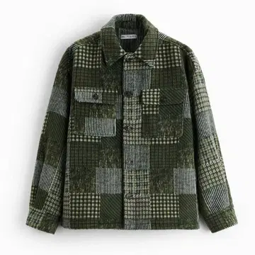 ZARA 패치워크 오버 셔츠 카키 그린 셔츠 자켓