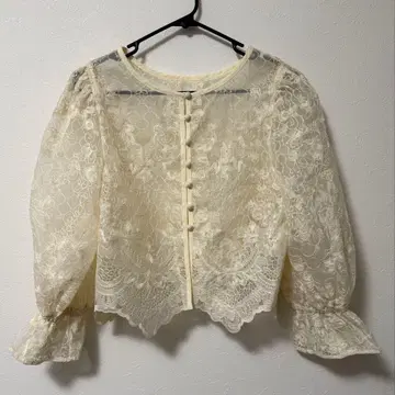 KBF 오간자 자수 크롭 블라우스