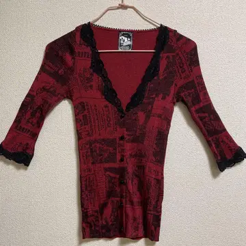 Hysteric Glamour 인쇄 패턴 5부 소매 가디건 빨간색