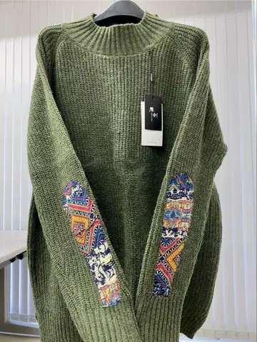 [새상품] 올리브 그린 니트 스웨터 엘보우 패치 포함 2xl