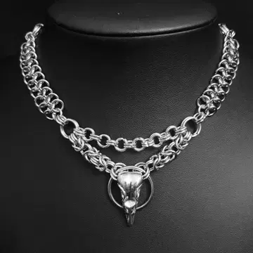 체인메일 실버 크로우 목걸이 punk' grunge'