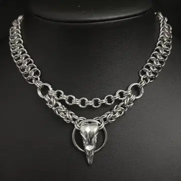 체인메일 실버 크로우 목걸이 punk' grunge'