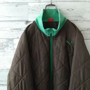 인기 배색 푸마 자수 로고 바이컬러 리브 라인 절개 퀼팅 자켓