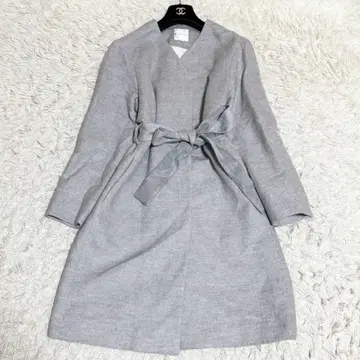 새상품급 쿠미교쿠 롱 코트 벨티드 그레이 노카라 L