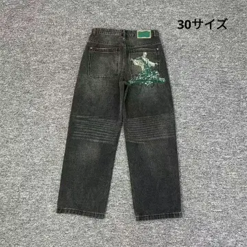 미사용 DERSCHUTZE 자수 디자인 블랙 데님 팬츠 30 사이즈