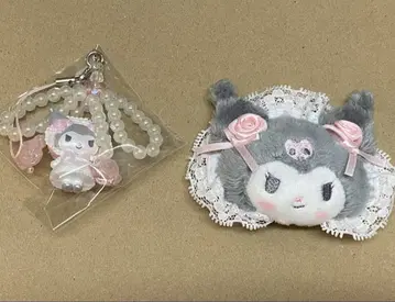 고양이 귀 캐릭터 봉제 인형과 스트랩 세트