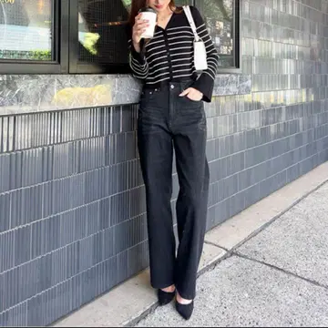고베 레터스 오카베 아유미 와이드 스트레이트 데님 블랙 S 사이즈