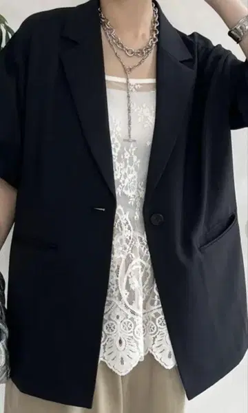 새상품 DouDou (두두) 멜란지 슬라브 테일러드 자켓 블랙