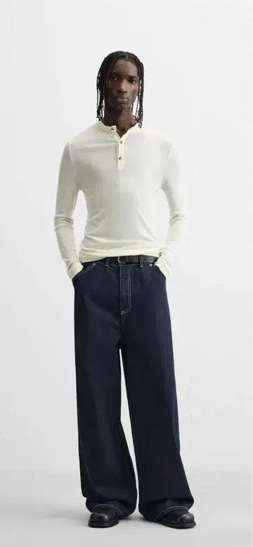 ZARA 와이드 레그 배기 데님 다크 블루
