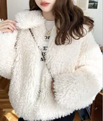 moment+ 카라 부착 푸들 인조 모피 블루종