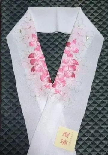 후리소데용 자수 장식용 깃 핑크 그라데이션 꽃무늬 미사용 새상품