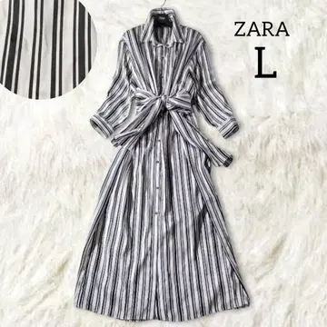 자라 스트라이프 셔츠 원피스 롱 원피스 L 블랙 화이트