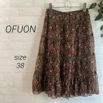 [ OFUON ] 페이즐리 무늬 쉬폰 레이스 스커트 (38) 브라운 계열