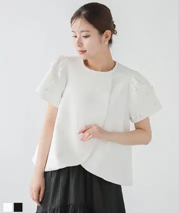 새상품급 fitmore 튤립 소매 리본 상의 화이트