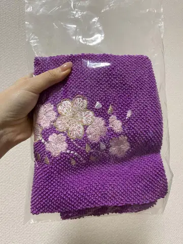보라색 벚꽃 자수 오비 장식 천 후리소데용