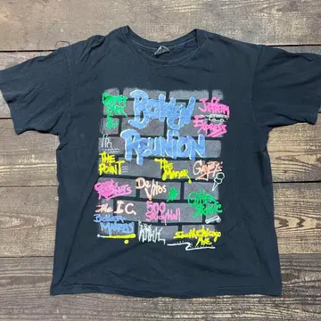 XL 90s 낙서 아트 T셔츠 USA Hanes 블랙 빈티지