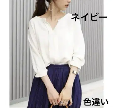 NOBLE 노블 7부 소매 블라우스 스키퍼 네이비 드레이프감 블라우스