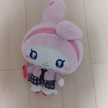 핑크색 체크 무늬 봉제 인형