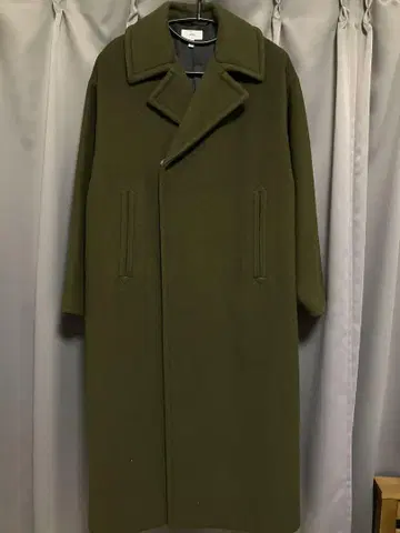 HYKE 오버 사이즈 멜톤 롱 코트 카키