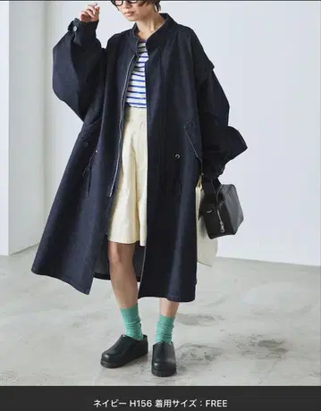 forksy. 2way 데님 모즈 코트 베스트 네이비
