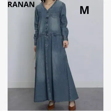 RANAN 라난 데님 롱 원피스 블루 M V넥