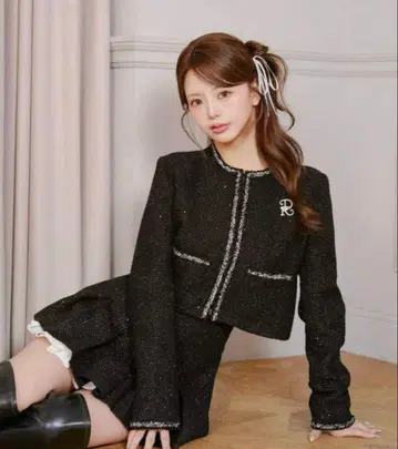 택 포함 새상품 다리치 스팽글 트위드 미니 스커트 블랙 M 사이즈