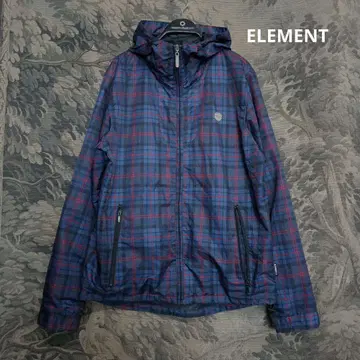 ELEMENT 후드 부착 파랑 체크 나일론 점퍼