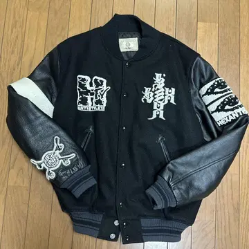 HEX ANTISTYLE 바시티 자켓 블랙 울 가죽