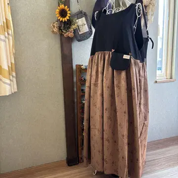 치비 포켓 슬리브리스 개더 원피스 더블 거즈 꽃무늬 핸드메이드